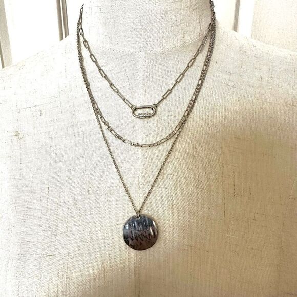 C 1946 hammered disc multi strand silver necklace - Picture 1 of 9